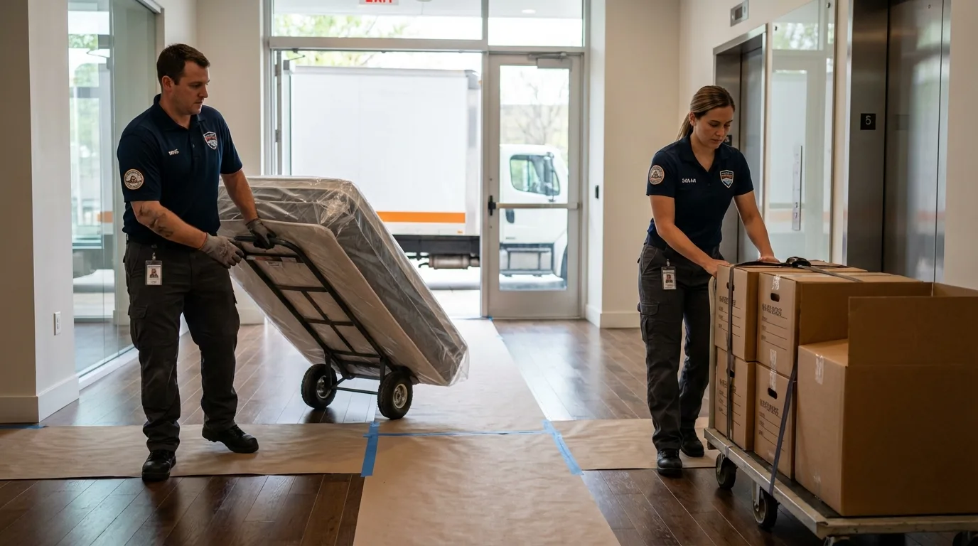 Professional apartment movers loading elevator in Willowbrook, IL