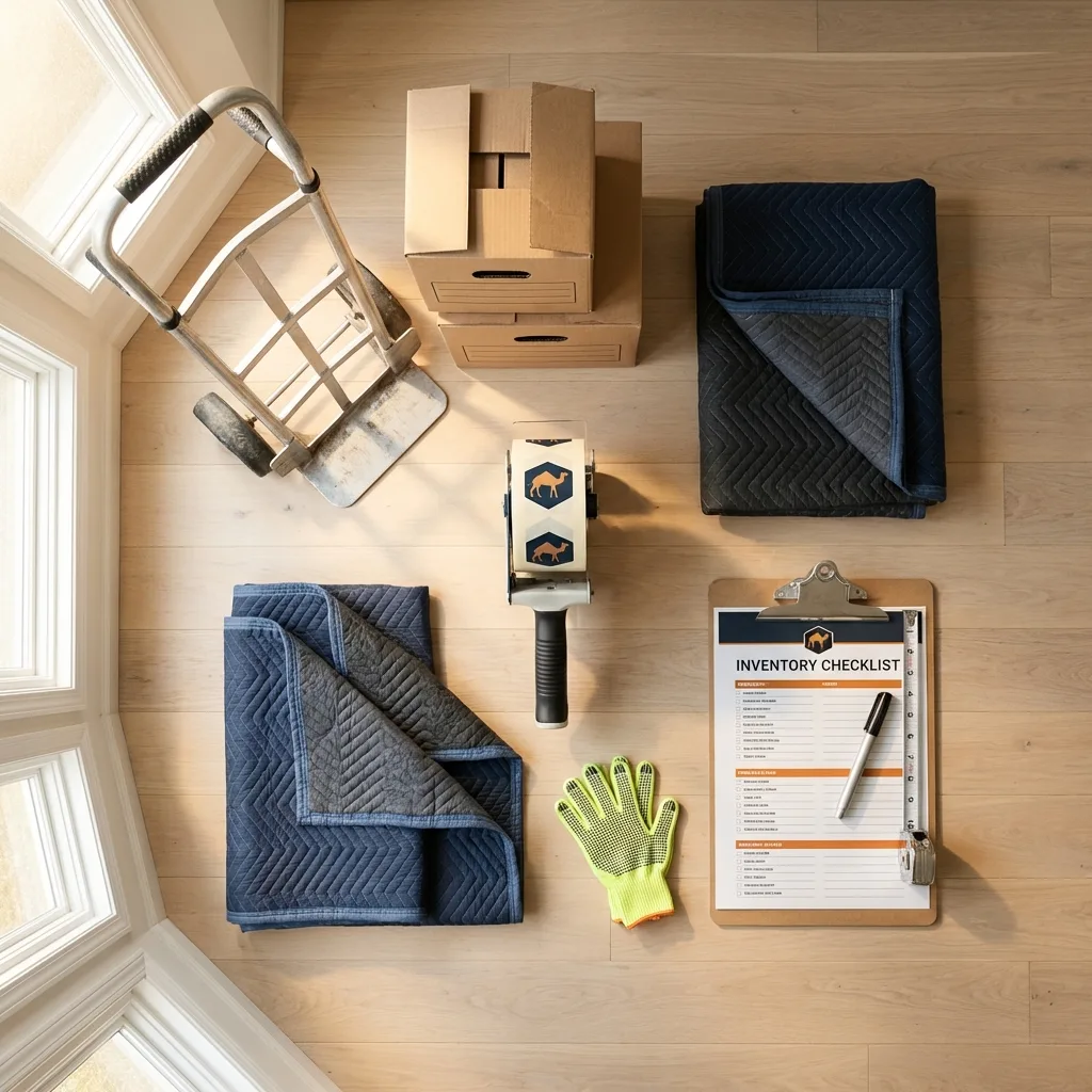 Professional moving supplies and packing materials layout for Willowbrook residential relocations